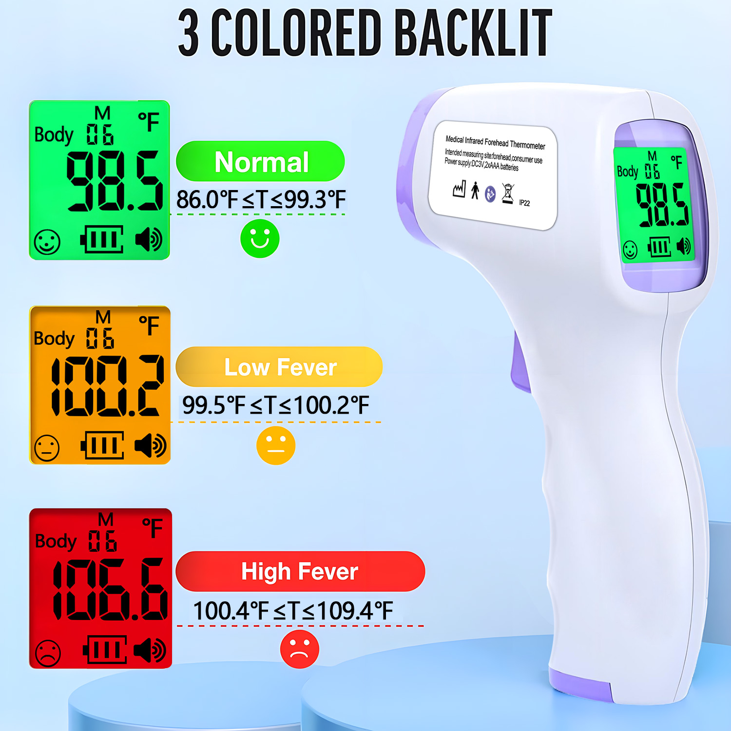 Instant Read Thermometer - 피러루루스 비접촉식 적외선 이마 체온계, 1초