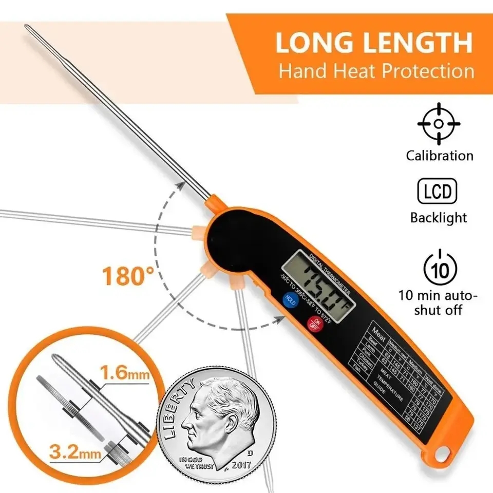 Instant Read Thermometer - 방수 디지털 주방용 식품/고기 온도계 (백라이트,