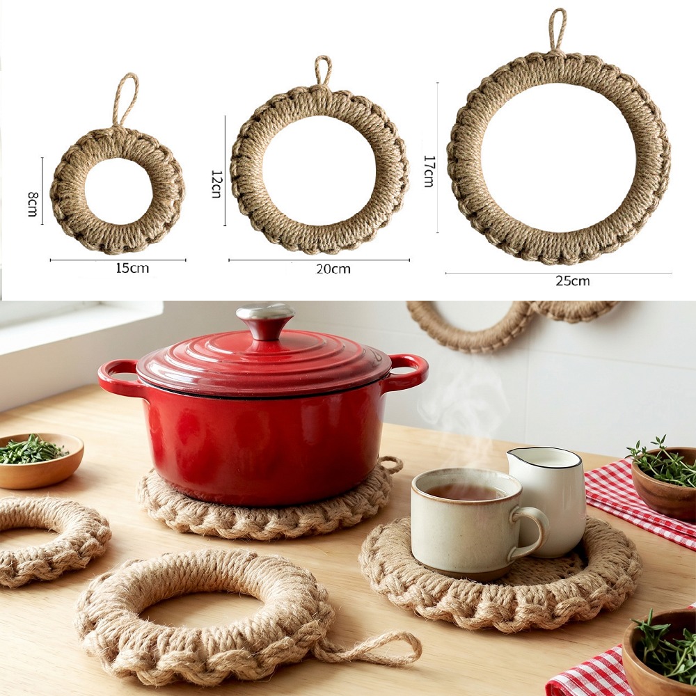 2개의 소박한 황마 직조 트리벳, 보헤미안 스타일의 뜨 - Cast Iron Skillet 리뷰 및 가격