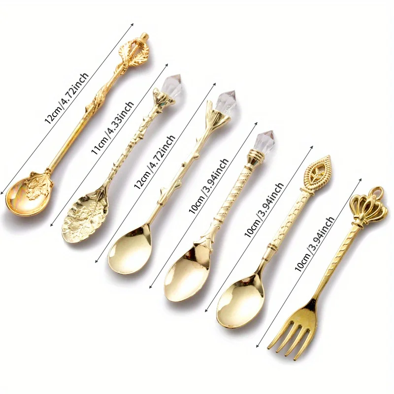 6pcs 빈티지 숟가락 포크 로얄 스타일 골드 새겨진  - Kitchen Gadgets Gold 리뷰 및 가격